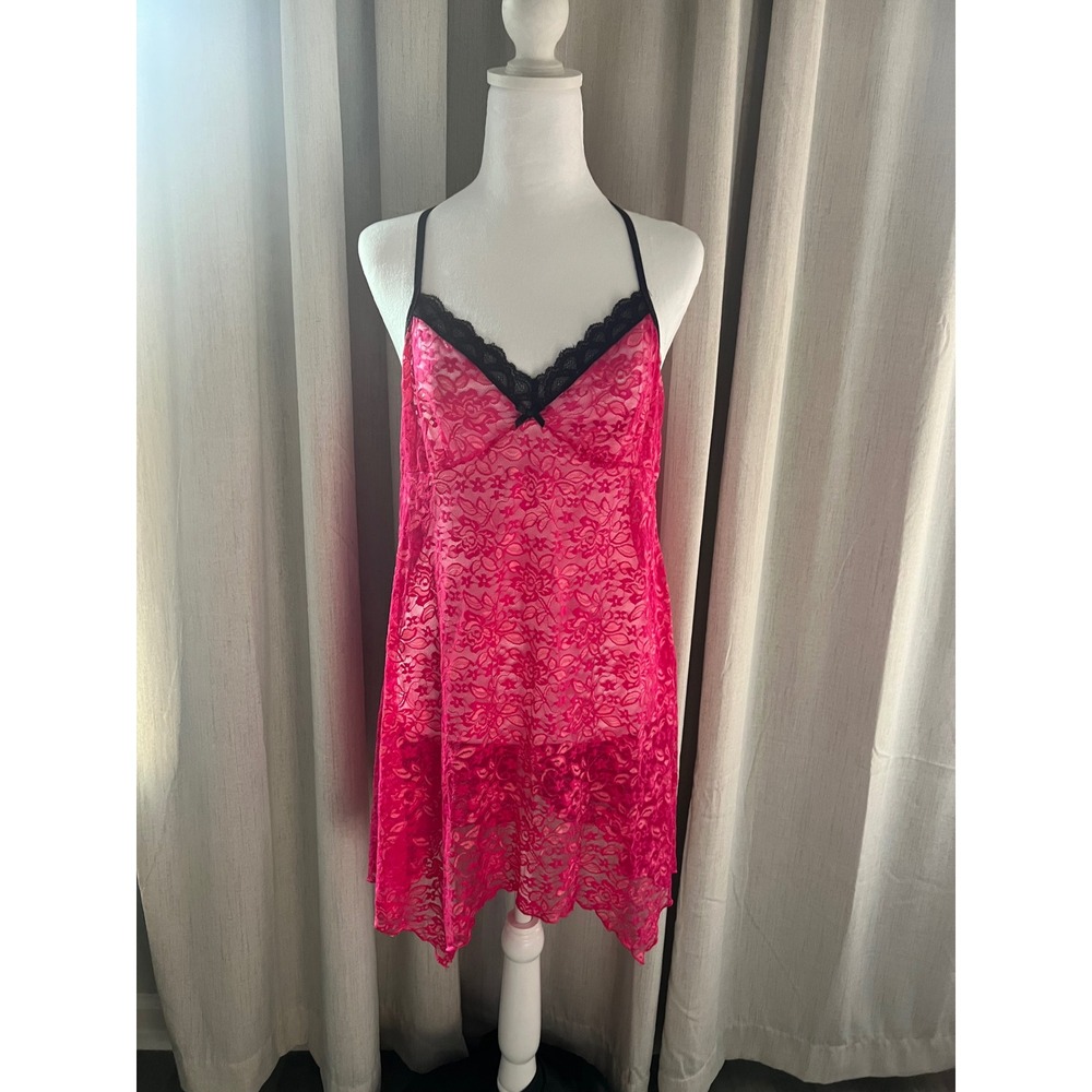 Apt 9 Intimates Lace Woman's Large‎ Trim Chemise Lingerie Pink Floral Black